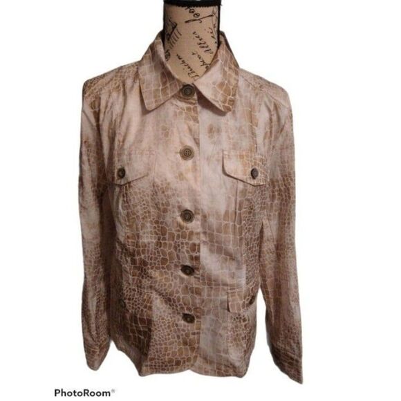 Chico's Animal Print Jacket Size 1 Classic Retro Officey nwt beige - Picture 1 of 7
